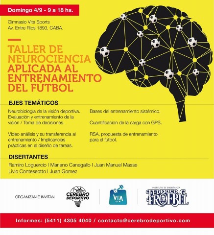 Nuevo TALLER de 'Neurociencia Aplicada al Entrenamiento del Fútbol' el DOMINGO 4 de Septiembre en Vita Sports CABA.... los esperamos!!!!!!